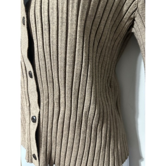 Quince Eco Knit Cropped Rib Button Front Cardigan Warm Taupe EUC Size M - Picture 6 of 10